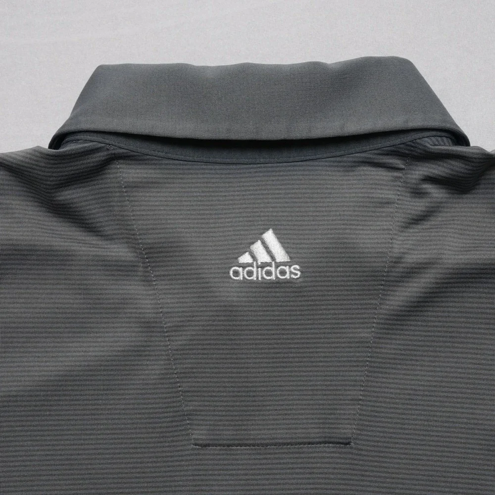 Adidas Golf Polo‎ Shirt Mens Medium Gray Climalite Striped Performance